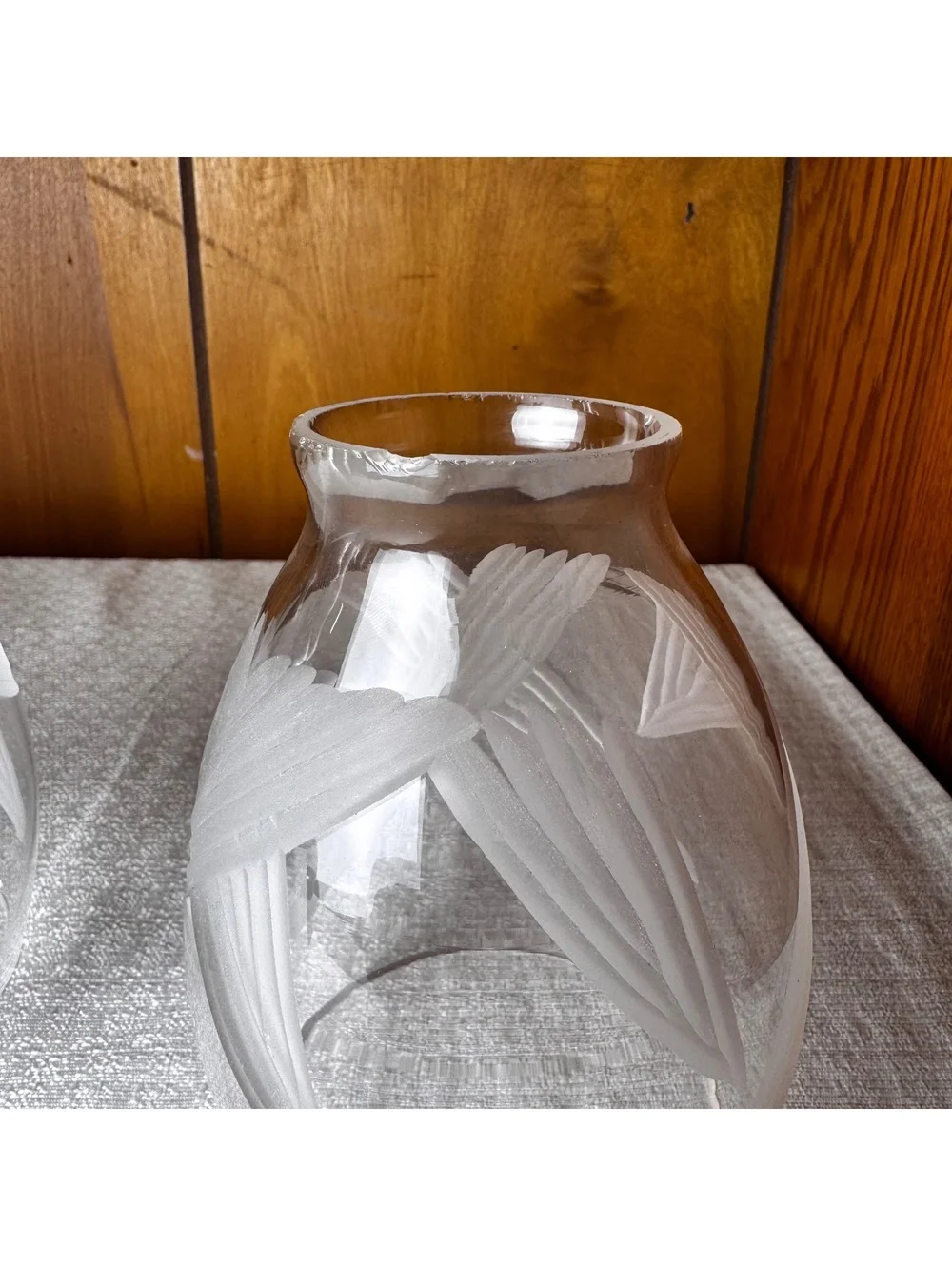 Set of 3 Windswept Crystal Glass Fan Shades 2.25 Fitter Frosted Etched Leaf